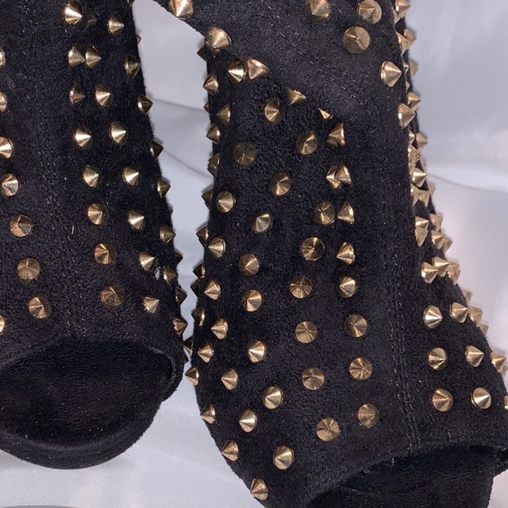 JustFab Black and Gold Studded Ankle Boots - Picture 8 of 16